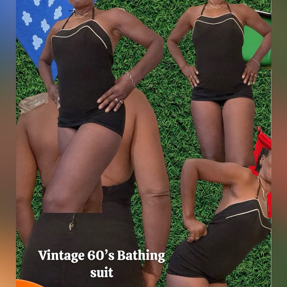 Vintage Black Halter Bathing Suit - Picture 1 of 5
